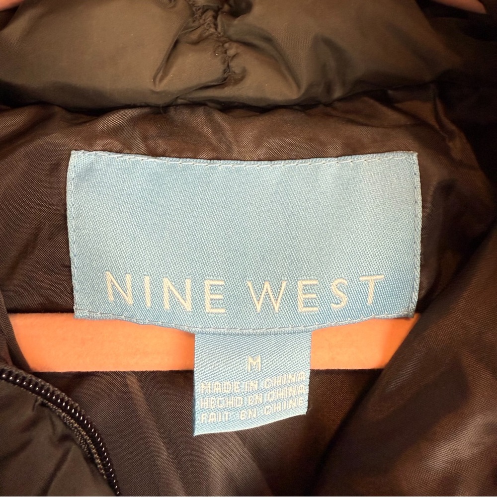 Nine West Brown Quilted Down Jacket Coat Rabbit‎ Fur Trim Hooded Size Medium - Picture 12 of 15